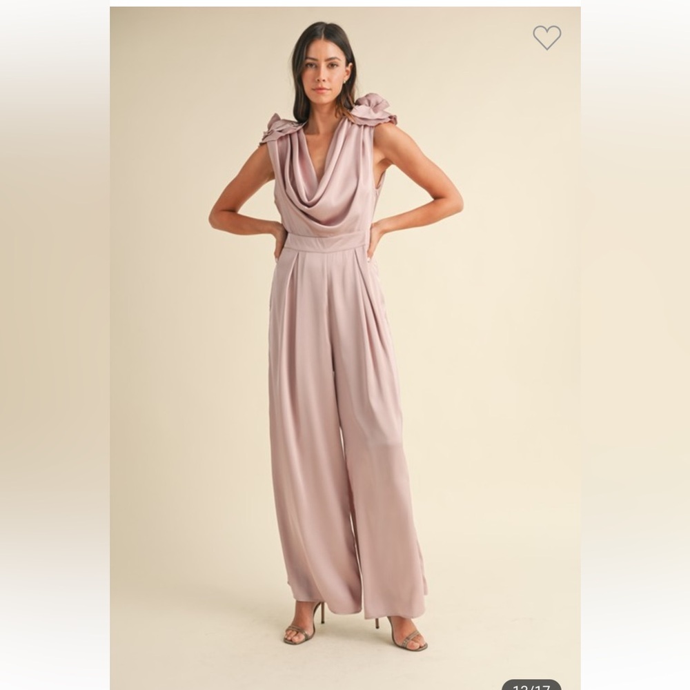 #170 3D FLORAL APPLIQUÉ DEEP COWL NECK JUMPSUIT - Picture 3 of 7